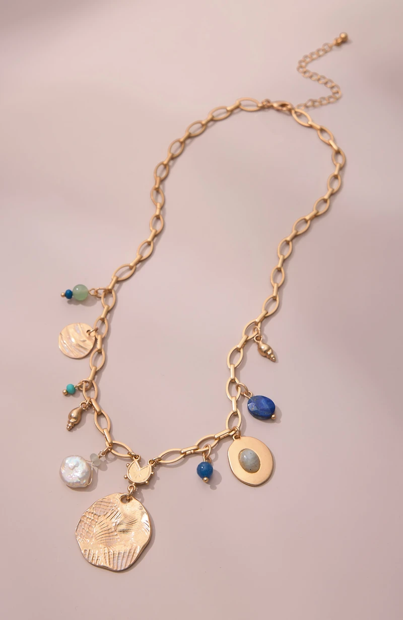 semiprecious & metal charm necklace