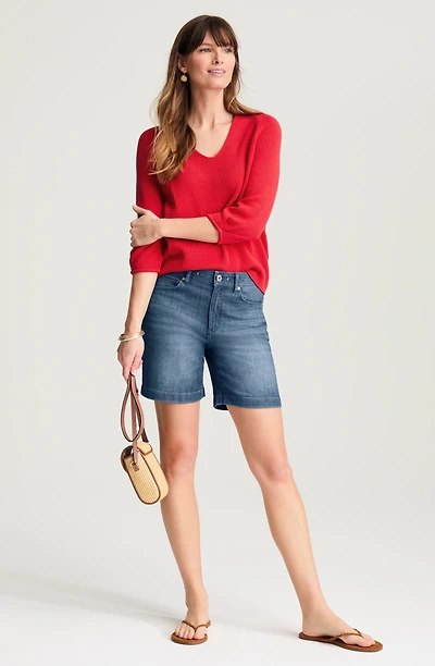 lightweight denim tie-waist shorts