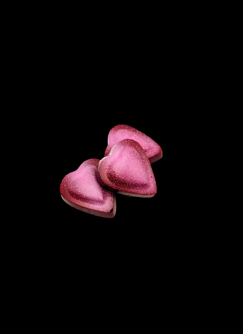 A- 6xAssorted hearts filled with raspberry caramel and dark chocolate-To be packaged (while stocks last)-3 to 4 weeks delivery time-16 bags