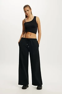 Plush Tie Waist Wide Leg Sweatpant