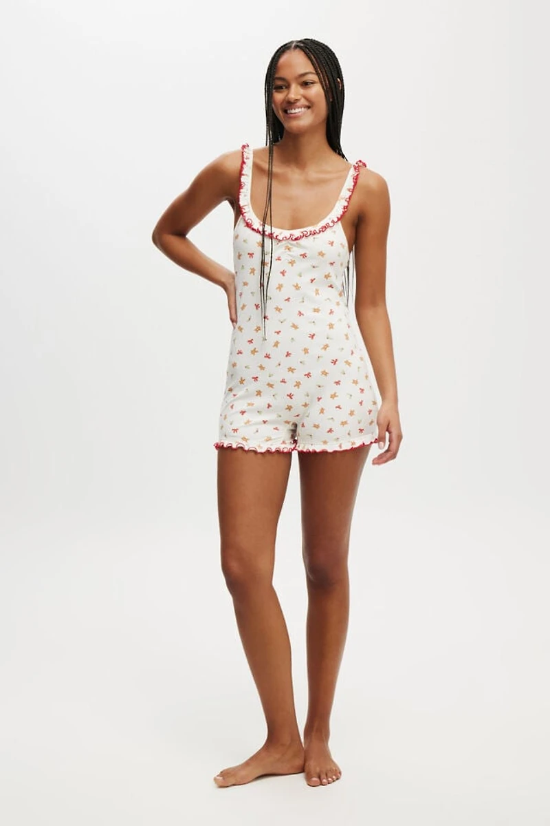 Rib Ruffle Boyleg Romper