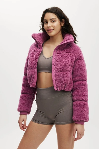 The Mother Puffer Cropped Sherpa Jacket