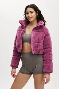 The Mother Puffer Cropped Sherpa Jacket