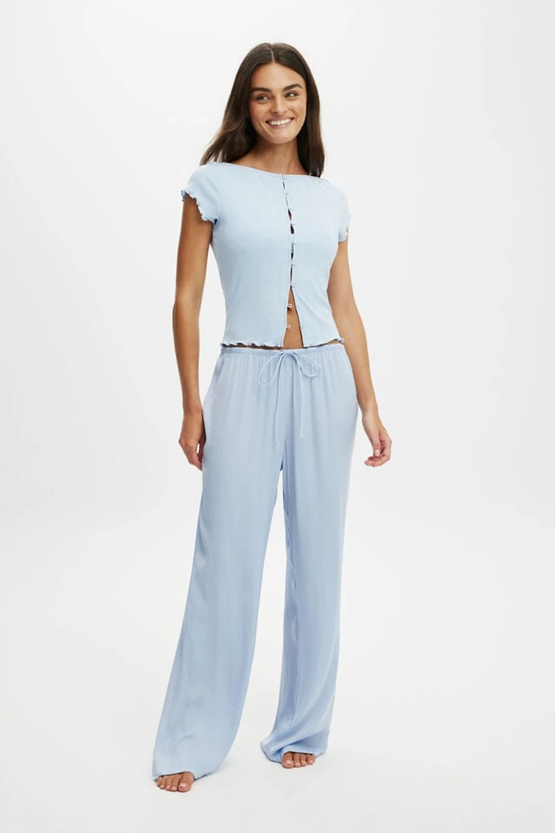 Washed Satin Wide Leg Pant