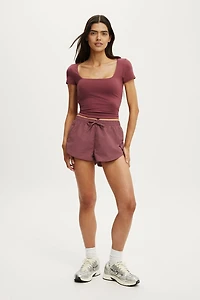 Woven Dolphin Hem Micro Short