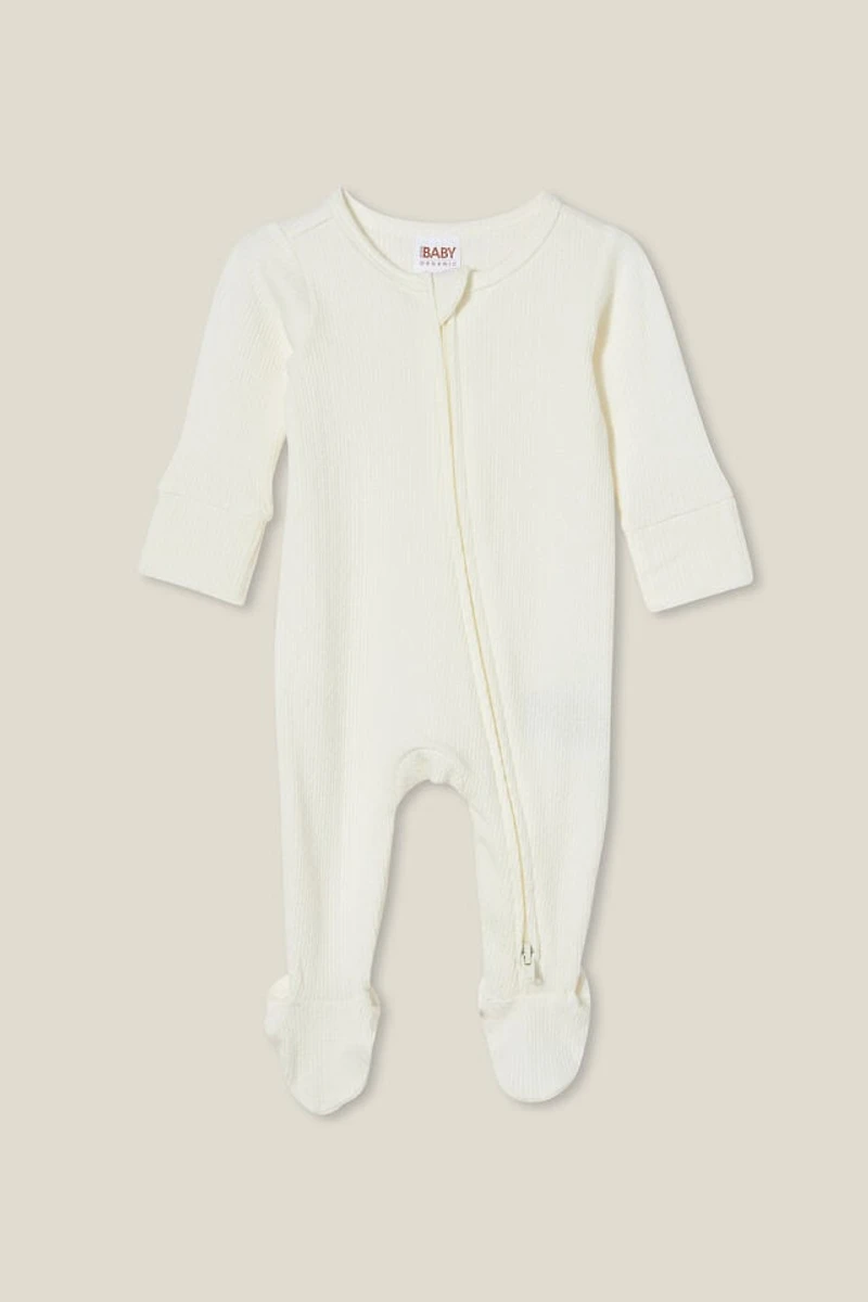 Organic Pointelle Zip All One Romper