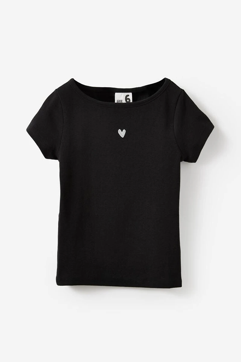 Fitted Short Sleeve Essential Boat Neck Tee