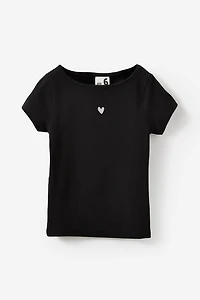 Fitted Short Sleeve Essential Boat Neck Tee