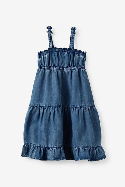 Sleeveless Denim Tiered Dress