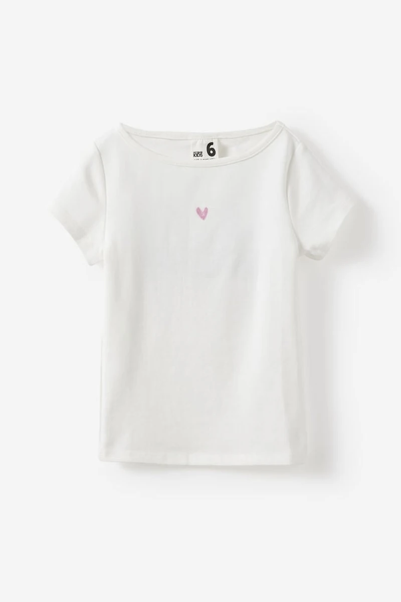 Fitted Short Sleeve Essential Boat Neck Tee