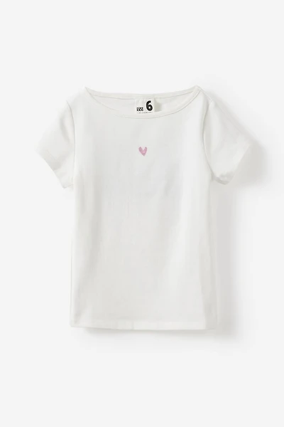 Fitted Short Sleeve Essential Boat Neck Tee