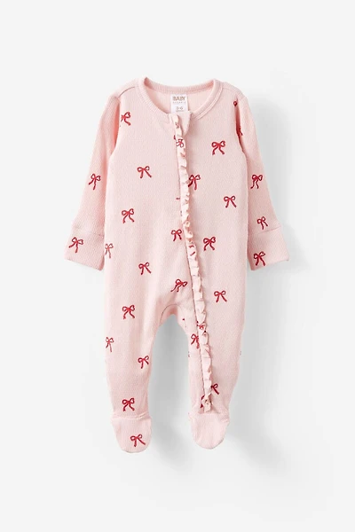 Organic Pointelle Ruffle Zip All One