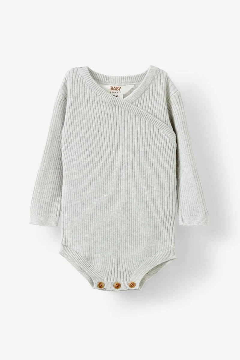 Organic Rib Knit Cross Over Tie Bubbysuit