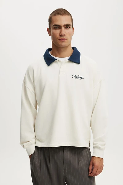 Cropped Fit Graphic Fleece Polo