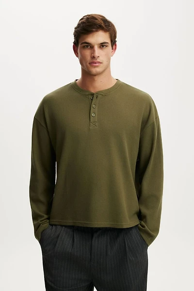 Relaxed Fit Textured Henley Long Sleeve