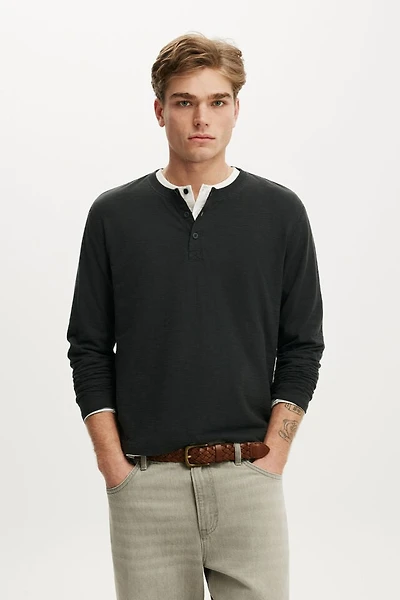 Fitted Henley Long Sleeve T-Shirt