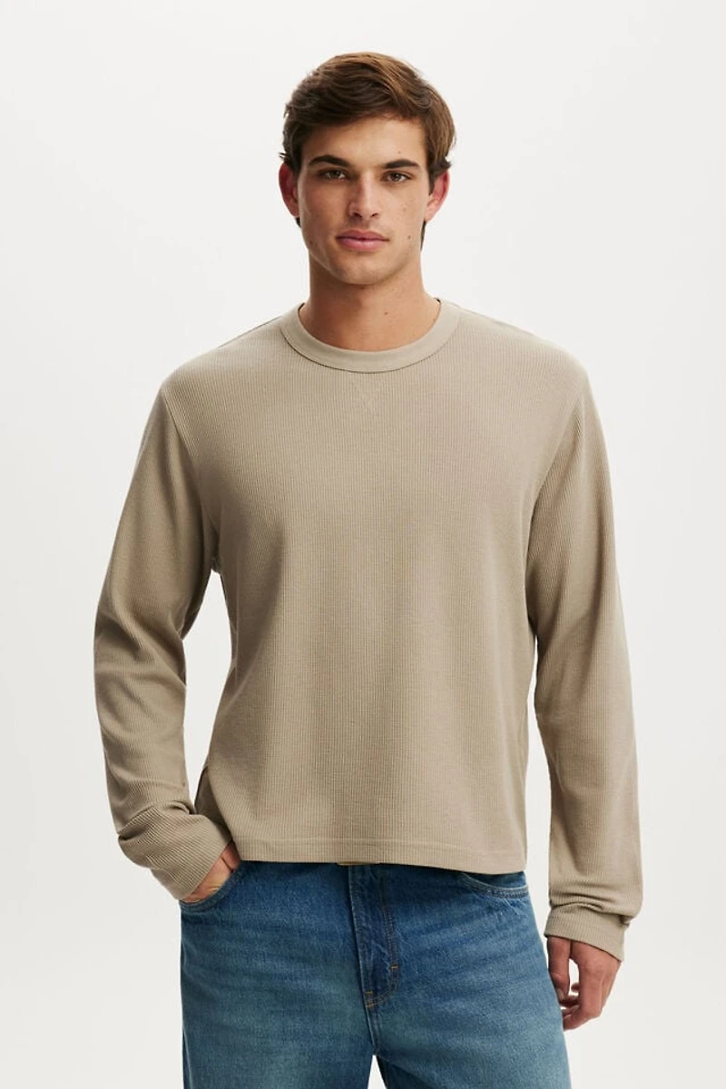 Cropped Fit Textured Long Sleeve
