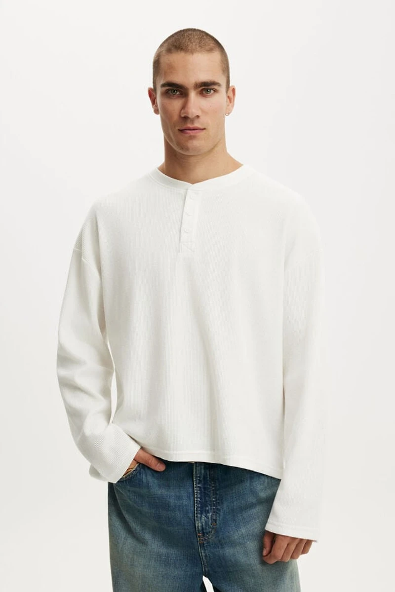 Relaxed Fit Textured Henley Long Sleeve