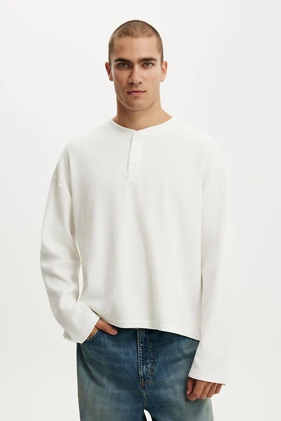 Relaxed Fit Textured Henley Long Sleeve
