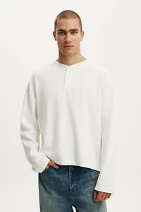 Relaxed Fit Textured Henley Long Sleeve