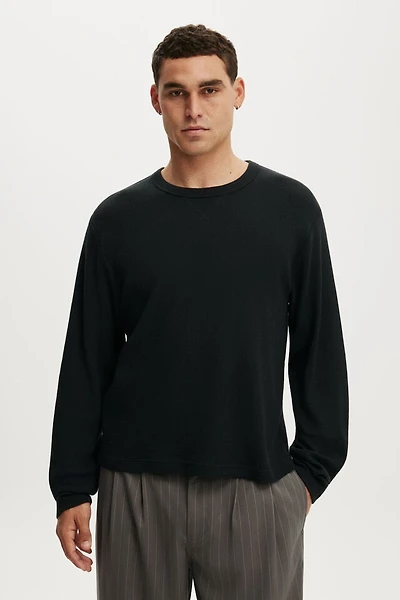 Cropped Fit Textured Long Sleeve