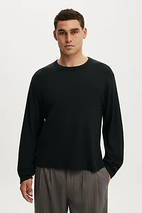 Cropped Fit Textured Long Sleeve