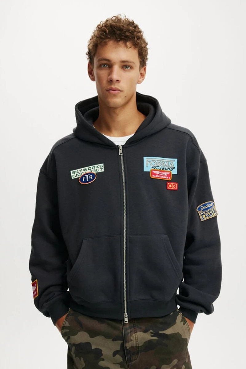 Cropped Zip Up Graphic Hoodie