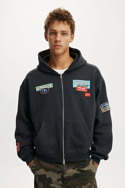 Cropped Zip Up Graphic Hoodie