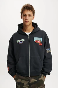 Cropped Zip Up Graphic Hoodie