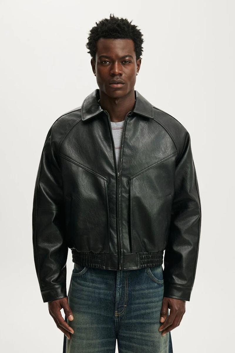 Faux Leather Harrington Jacket