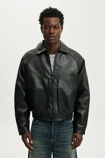 Faux Leather Harrington Jacket