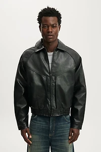 Faux Leather Harrington Jacket