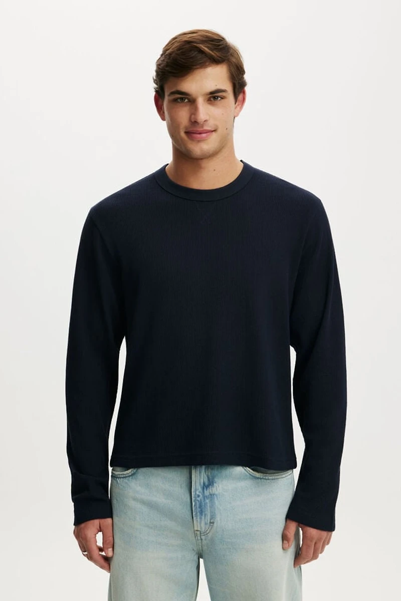 Cropped Fit Textured Long Sleeve