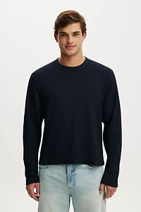 Cropped Fit Textured Long Sleeve