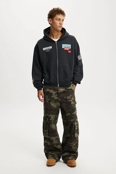 Cropped Zip Up Graphic Hoodie