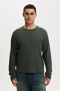 Cropped Fit Textured Long Sleeve