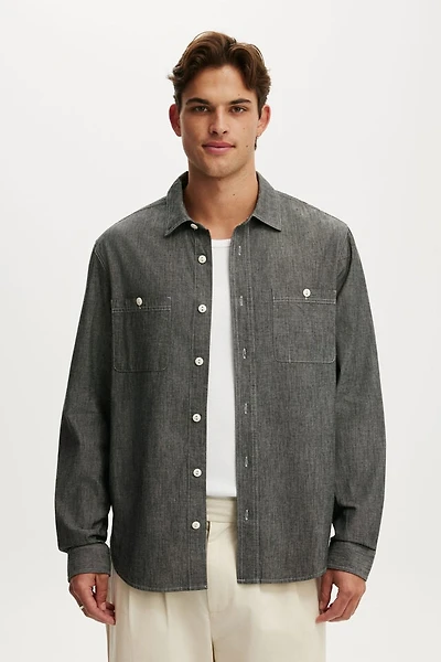 Denim Long Sleeve Worker Shirt