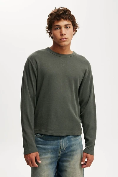 Cropped Fit Textured Long Sleeve