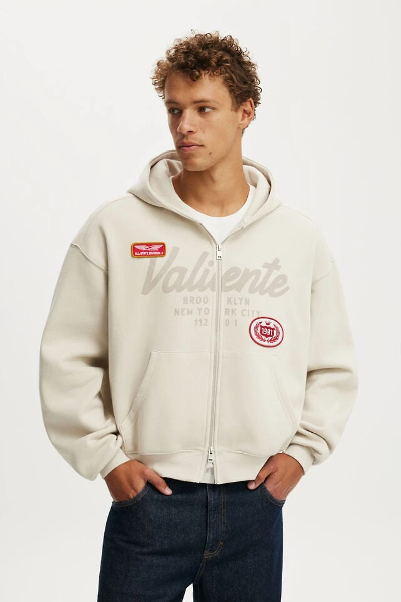 Cropped Zip Up Graphic Hoodie