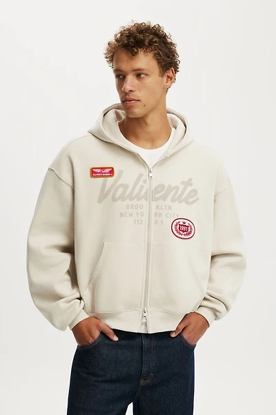 Cropped Zip Up Graphic Hoodie