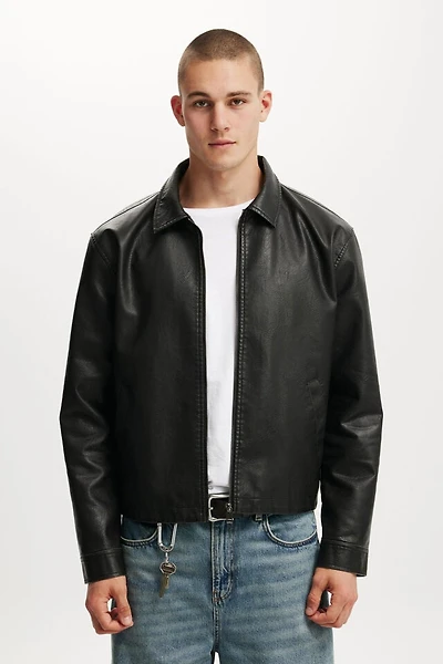 Faux Leather Harrington