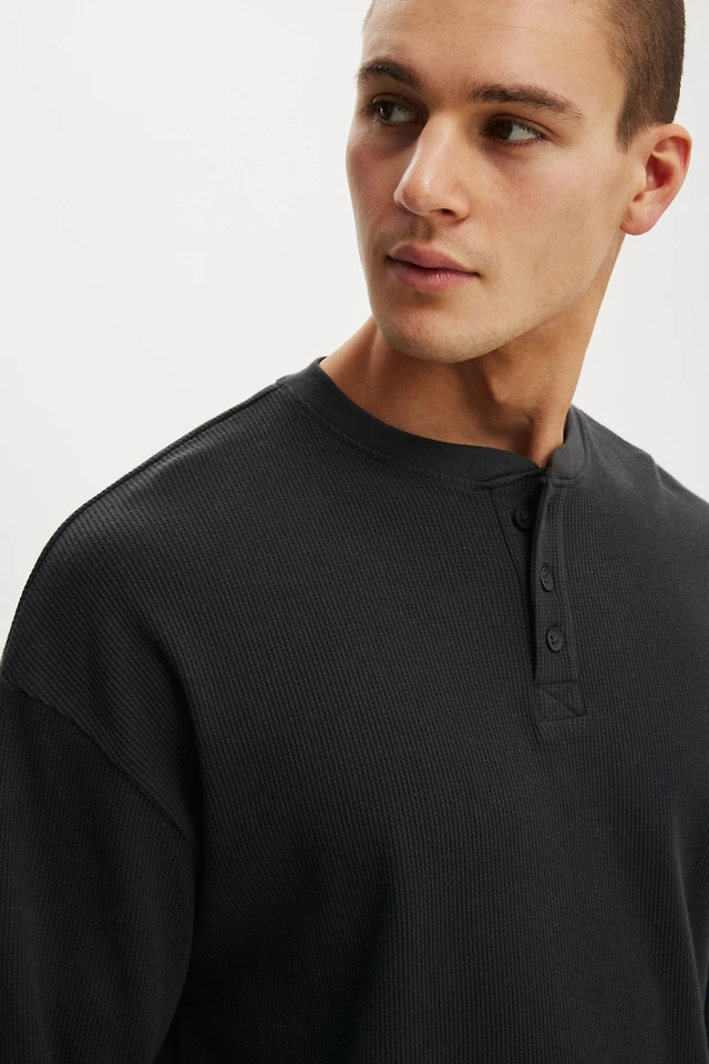 Cropped Fit Henley Long Sleeve