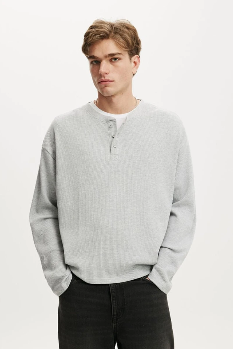 Relaxed Fit Textured Henley Long Sleeve