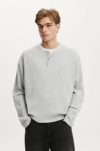 Relaxed Fit Textured Henley Long Sleeve