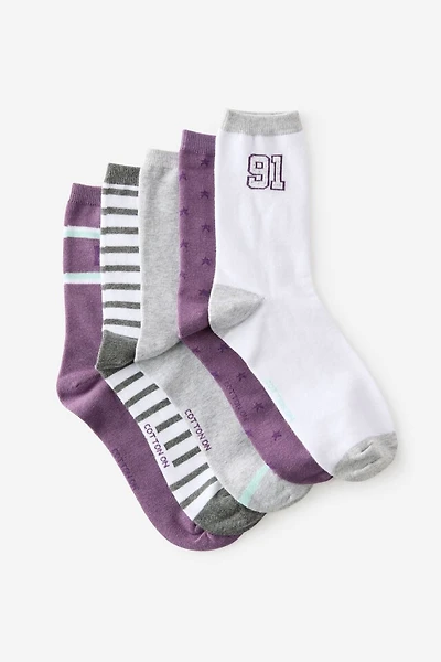 5Pk Fine Crew Sock