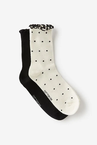 The Perfect Pair Frill Rib Crew Sock 2Pk