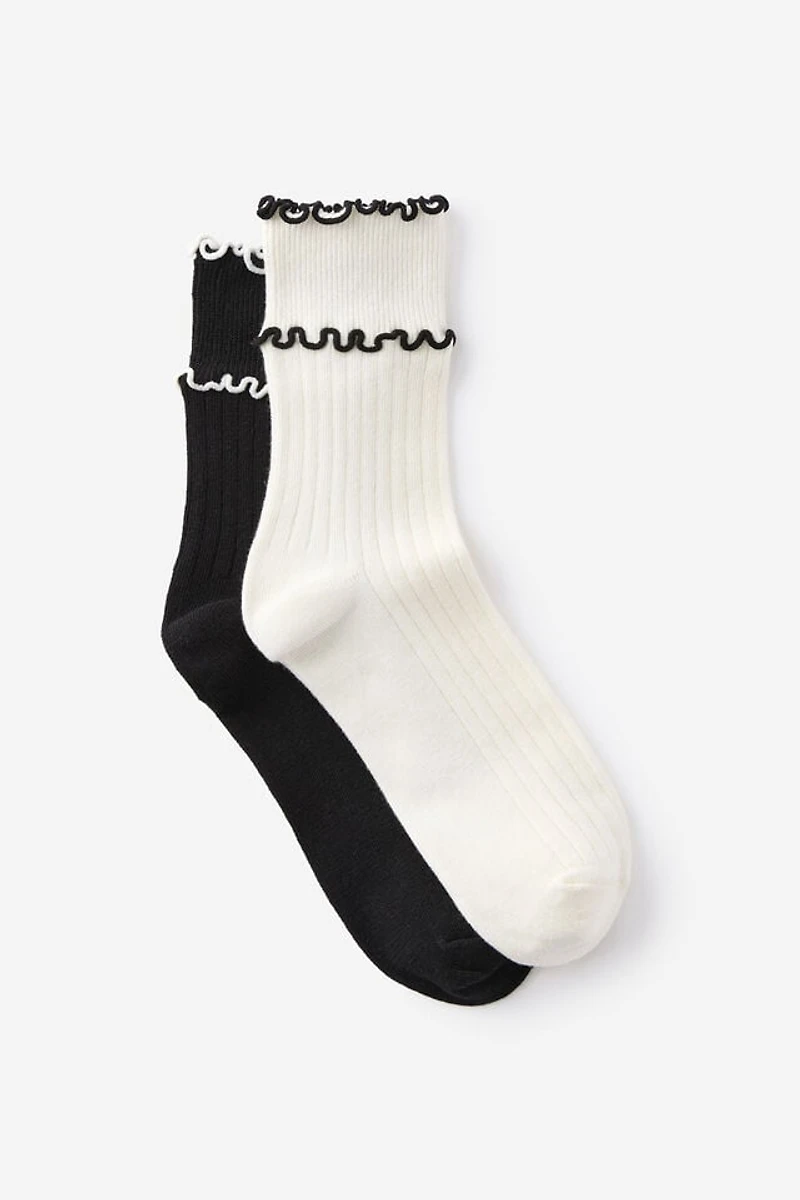 The Perfect Pair Double Frill Rib Crew Sock 2Pk