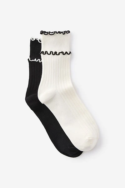 The Perfect Pair Double Frill Rib Crew Sock 2Pk