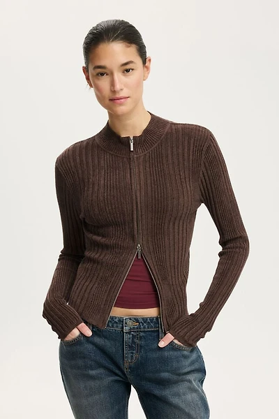 Variegated Rib Zip Through