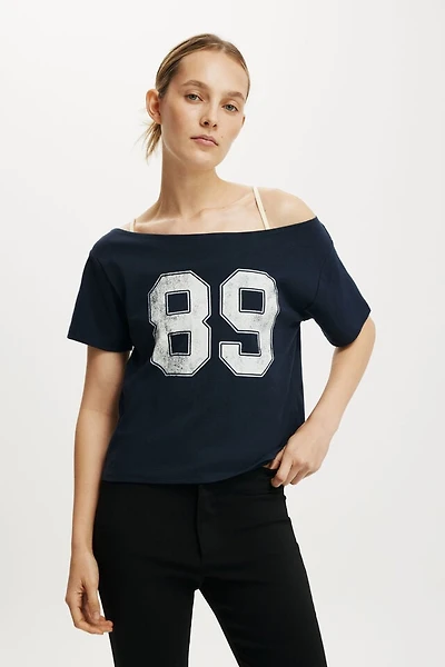 The Sporty Off Shoulder Graphic Tee